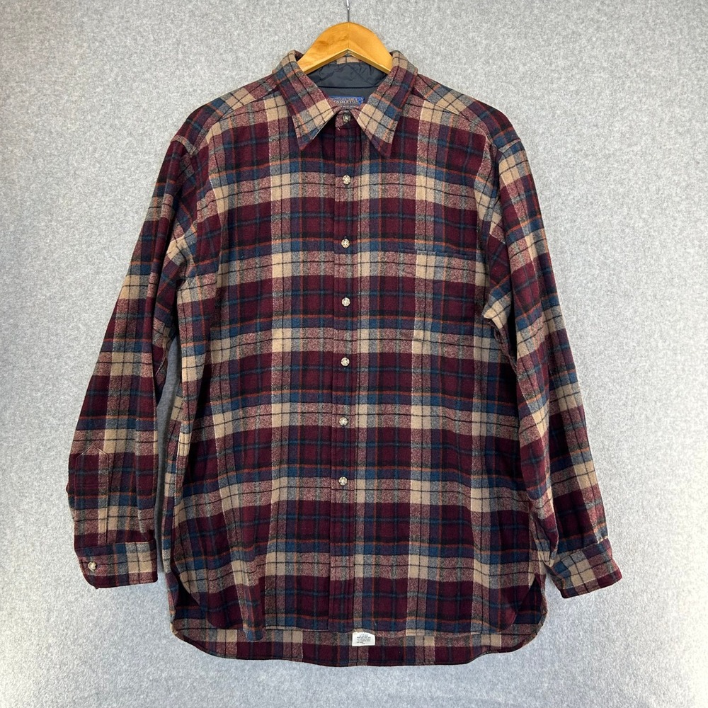 Vintage Pendleton Wool Shirt Jacket USA Burgundy Red Plaid Outdoor‎ Mens Size XL